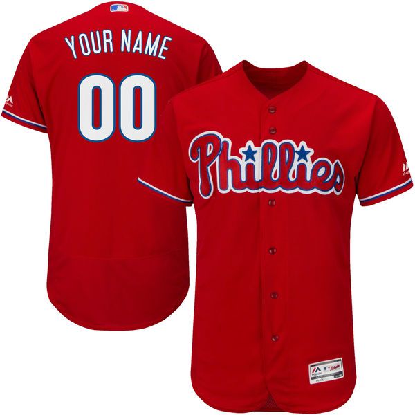 Men Philadelphia Phillies Majestic Alternate Red Scarlet Flex Base Authentic Collection Custom MLB Jersey